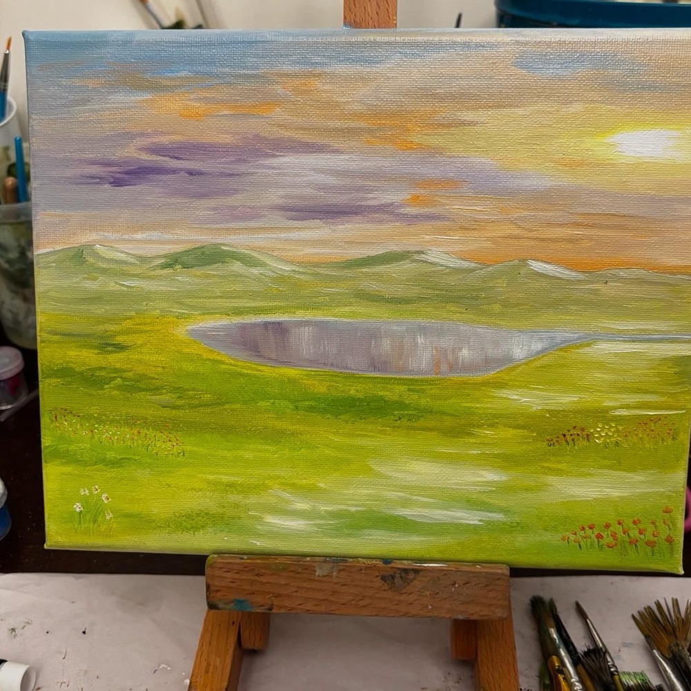 Serene Landscape Canvas Art - Green and Purple